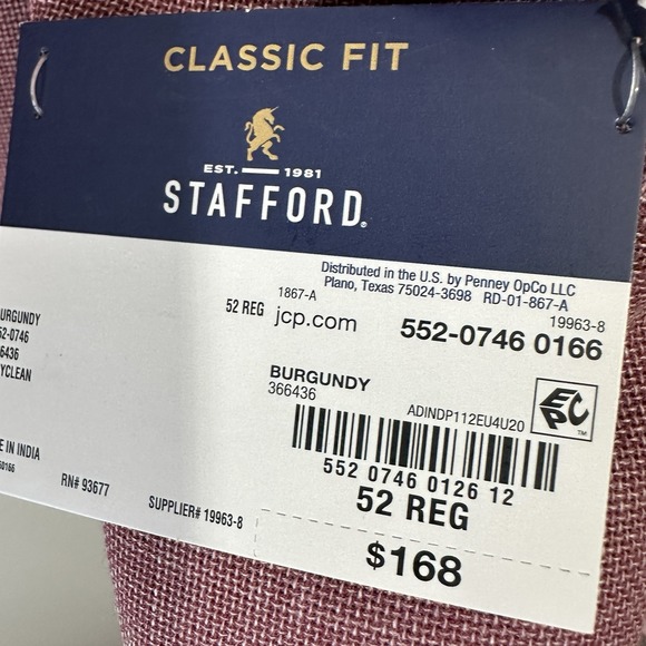 Stafford Men's 52 Regular Classic Fit Wool Mauve Sport Coat NEW - Picture 15 of 16